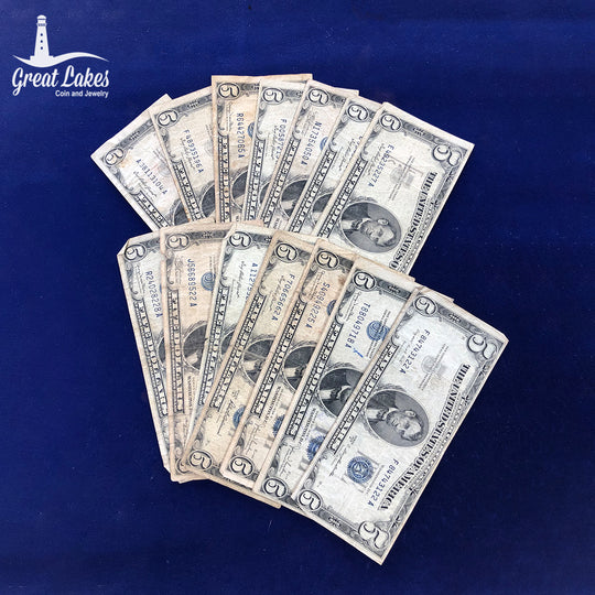 Lot of 14 Low Premium $5 Silver Certificates