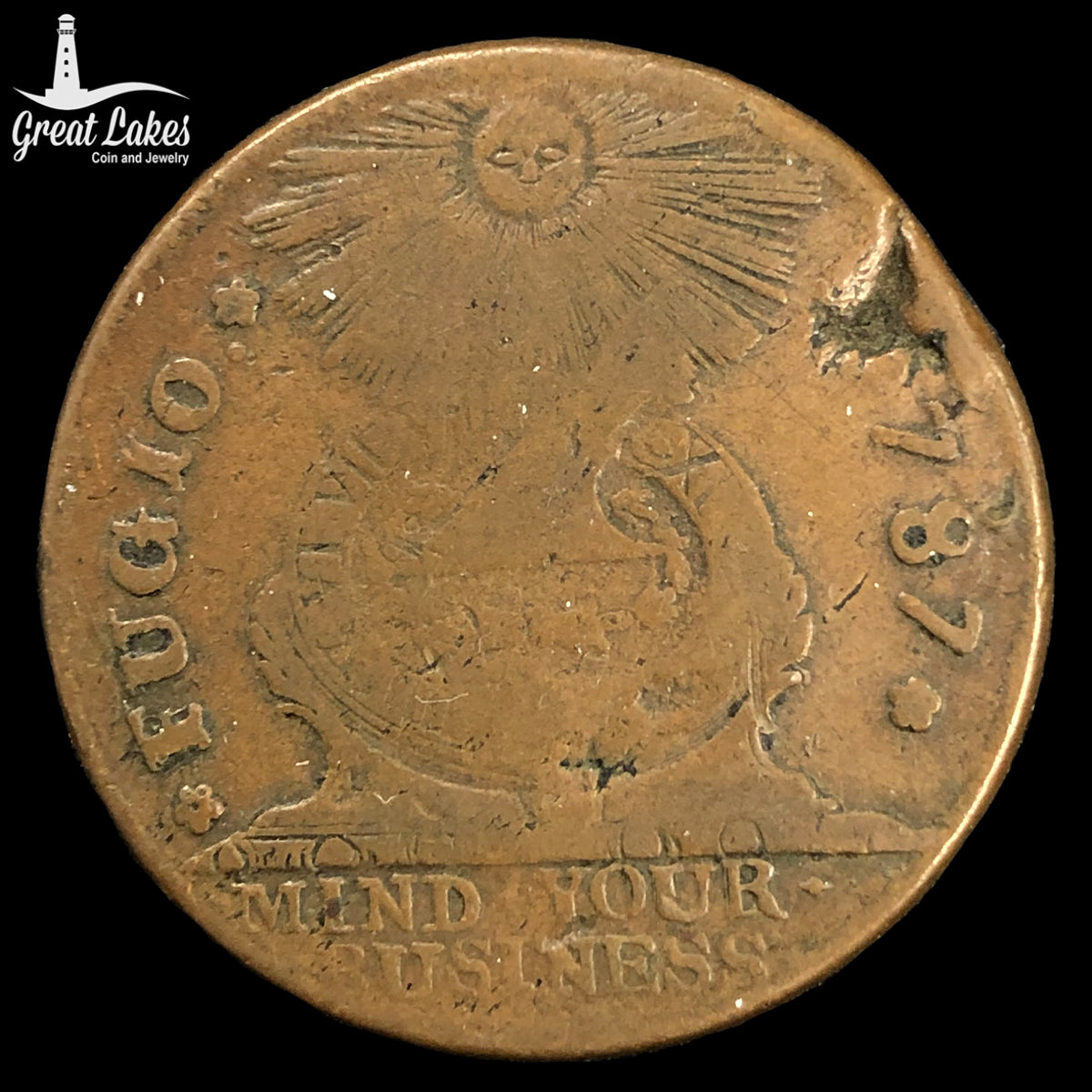 1787 Fugio Cent F Details (Damage)