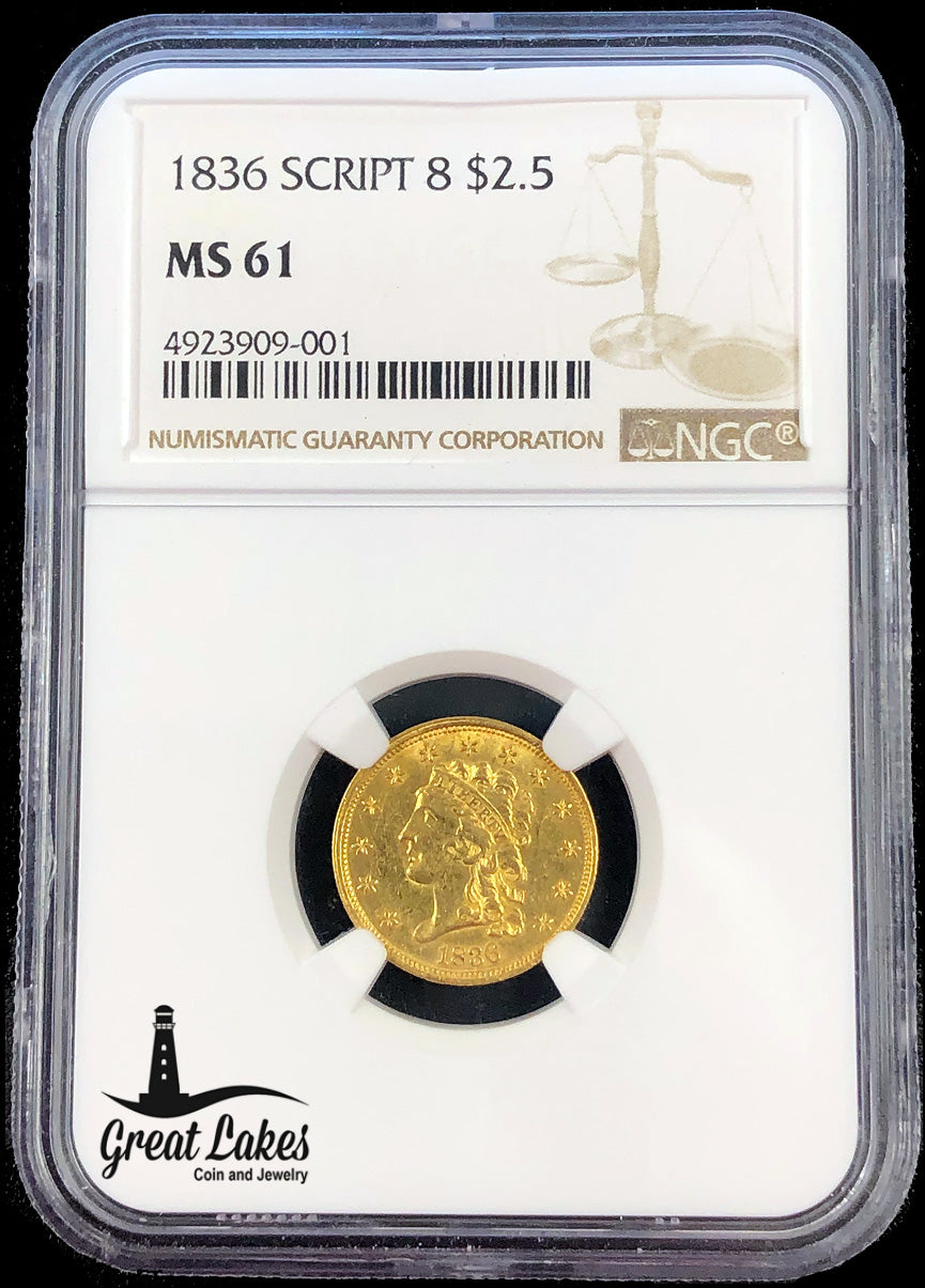 1836 Script 8 $2.50 Classic Head Gold Coin NGC MS61