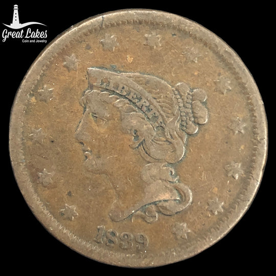 1839 Petite Head of 1840 Braided Hair Large Cent (VF)
