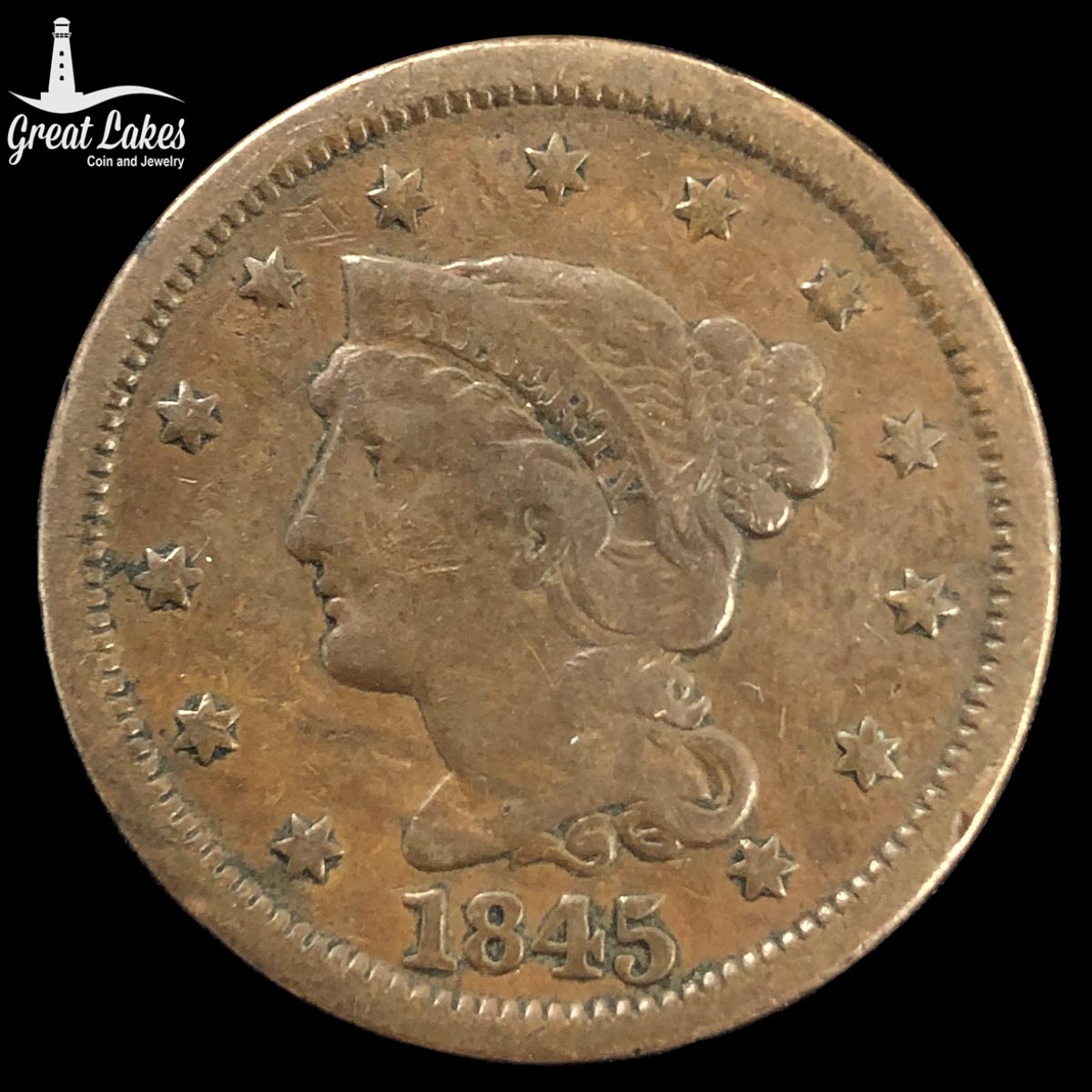 1845 Braided Hair Large Cent (F)