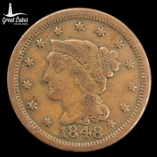 1848 Braided Hair Large Cent (F) (Scratch Reverse)