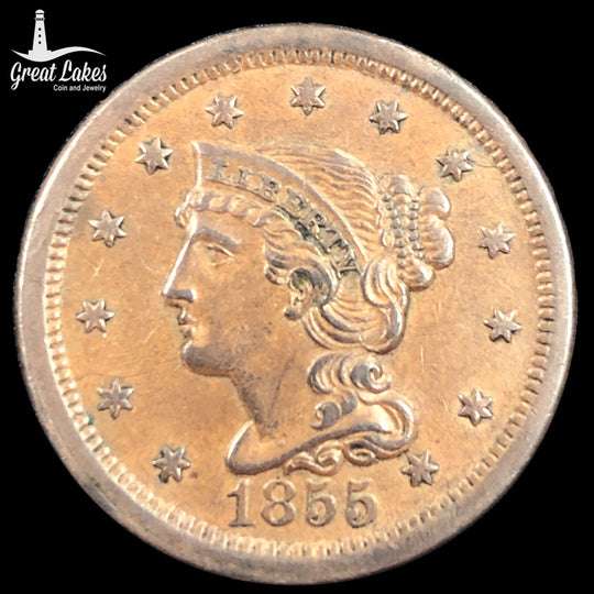 1855 Upright 5s Braided Hair Large Cent (AU)