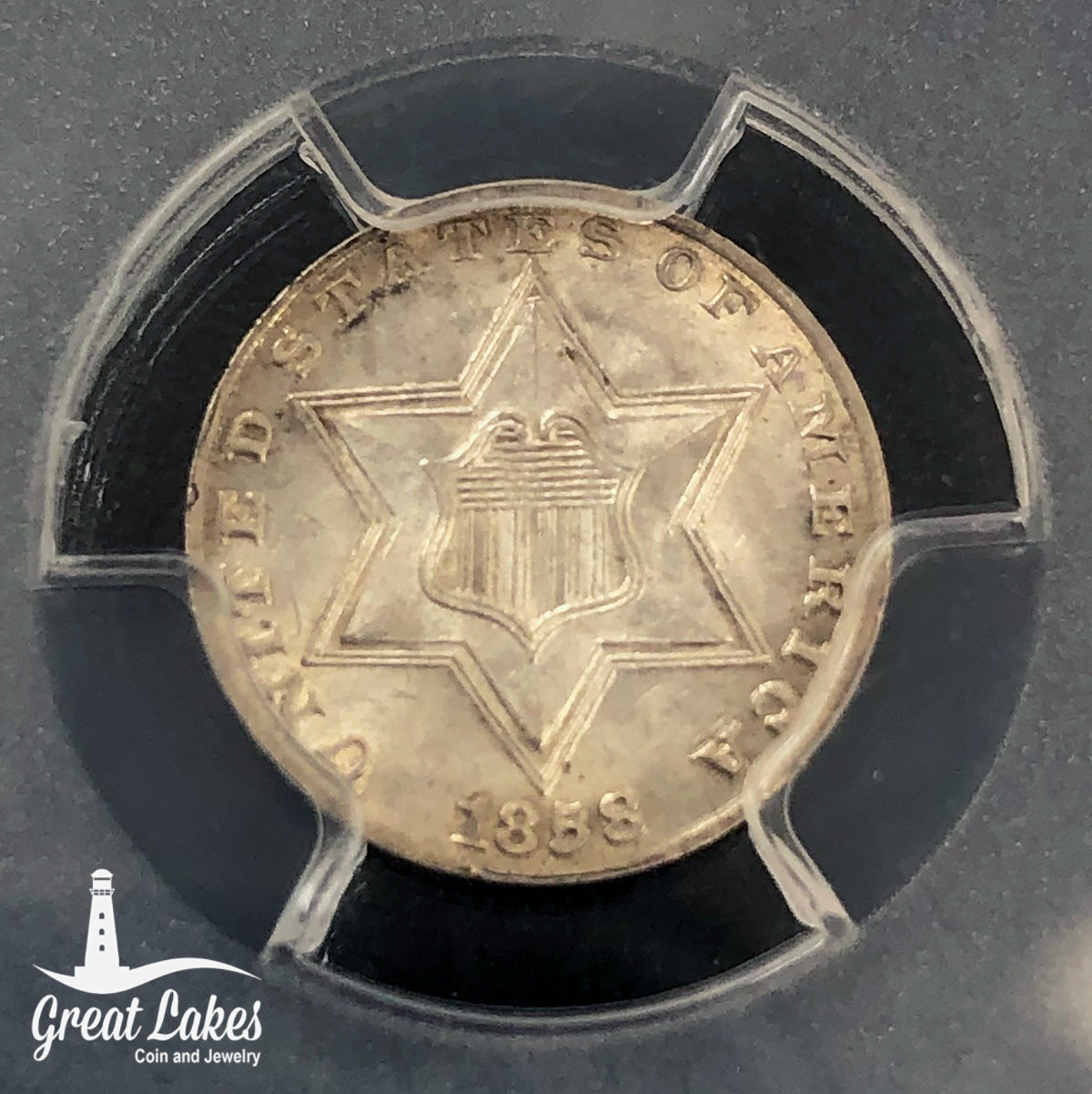 1858 3 Cent Silver PCGS MS64 CAC