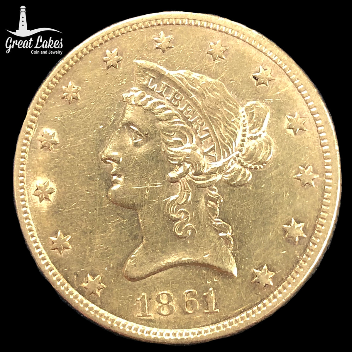 1861 $10 Liberty Gold Eagle (AU) (Cleaned)