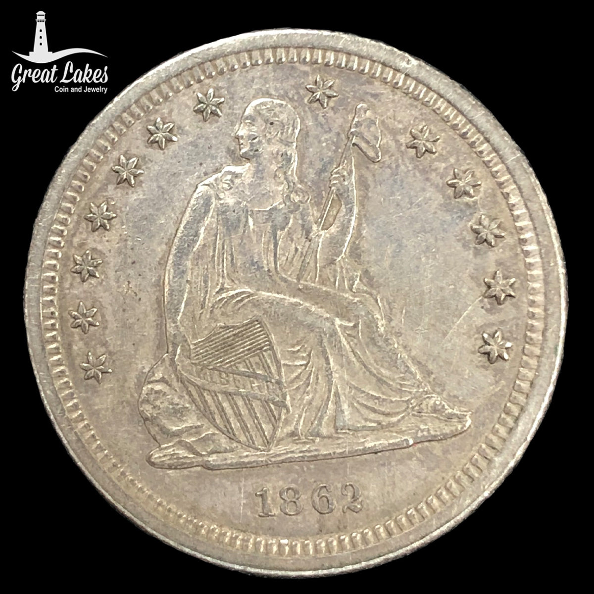 1862 Seated Liberty Quarter (XF) (Cleaned)