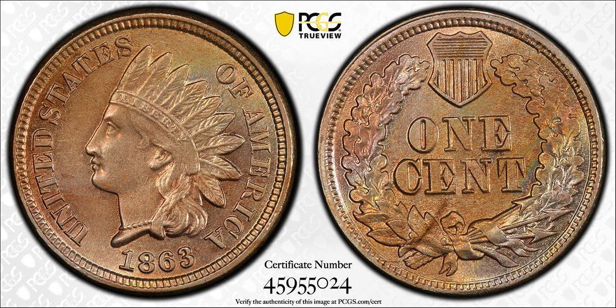 1863 Copper Nickel Indian Head Cent PCGS MS62