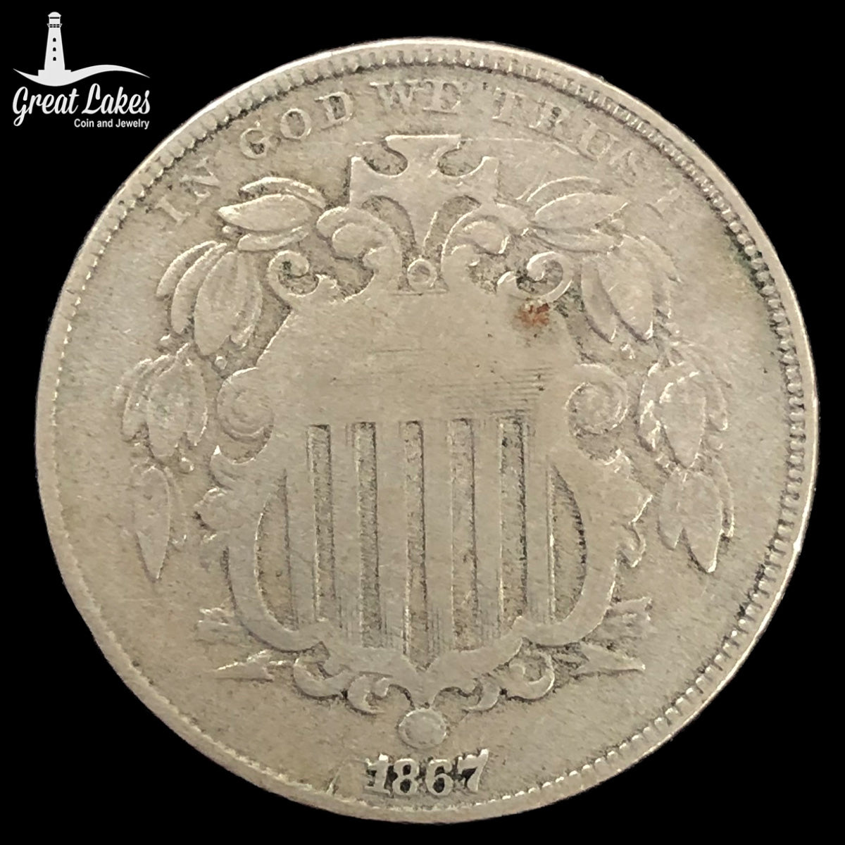 1867 No Rays Shield Nickel (VG)