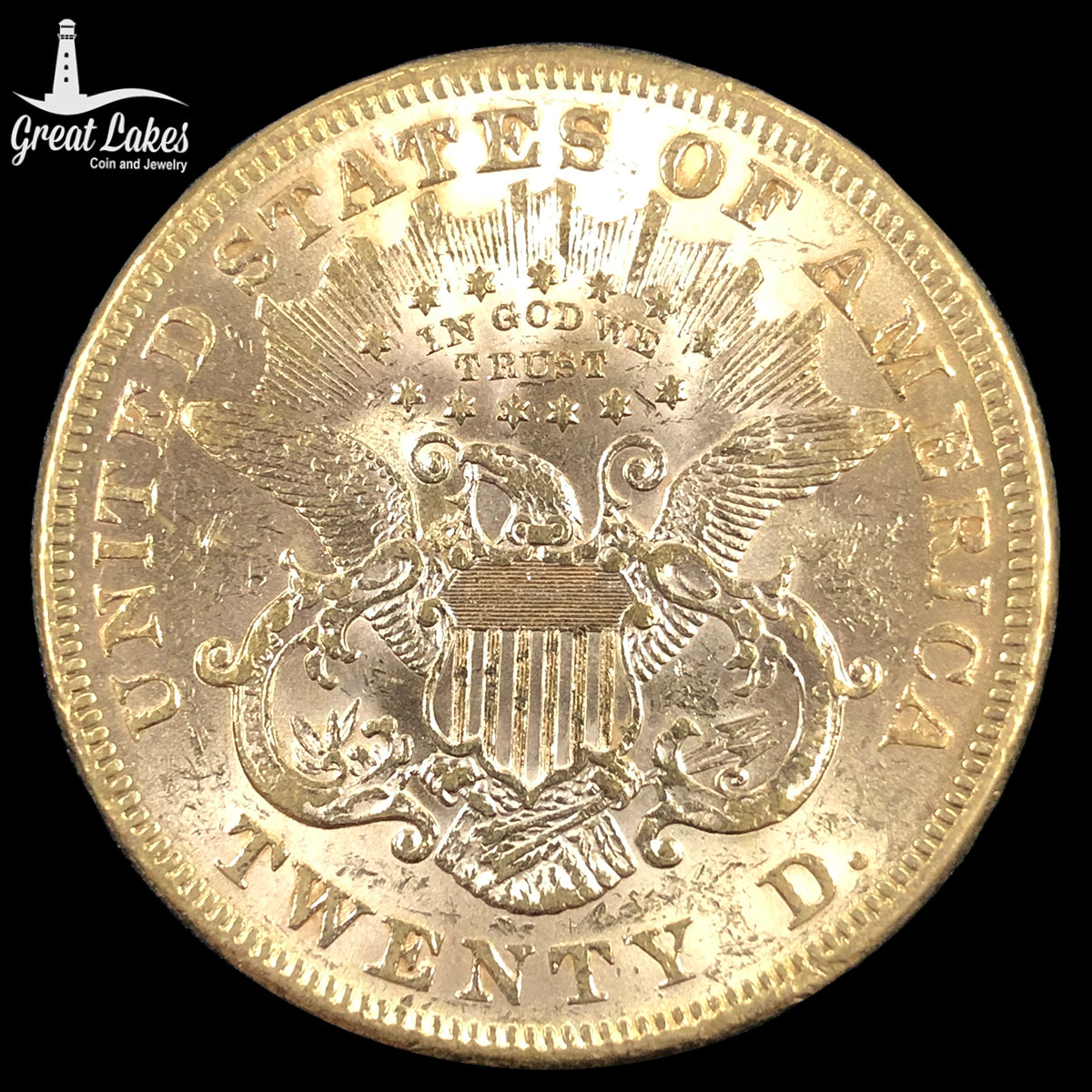 1873 Open 3 $20 Liberty Gold Double Eagle Type 2 Gold Coin (AU)