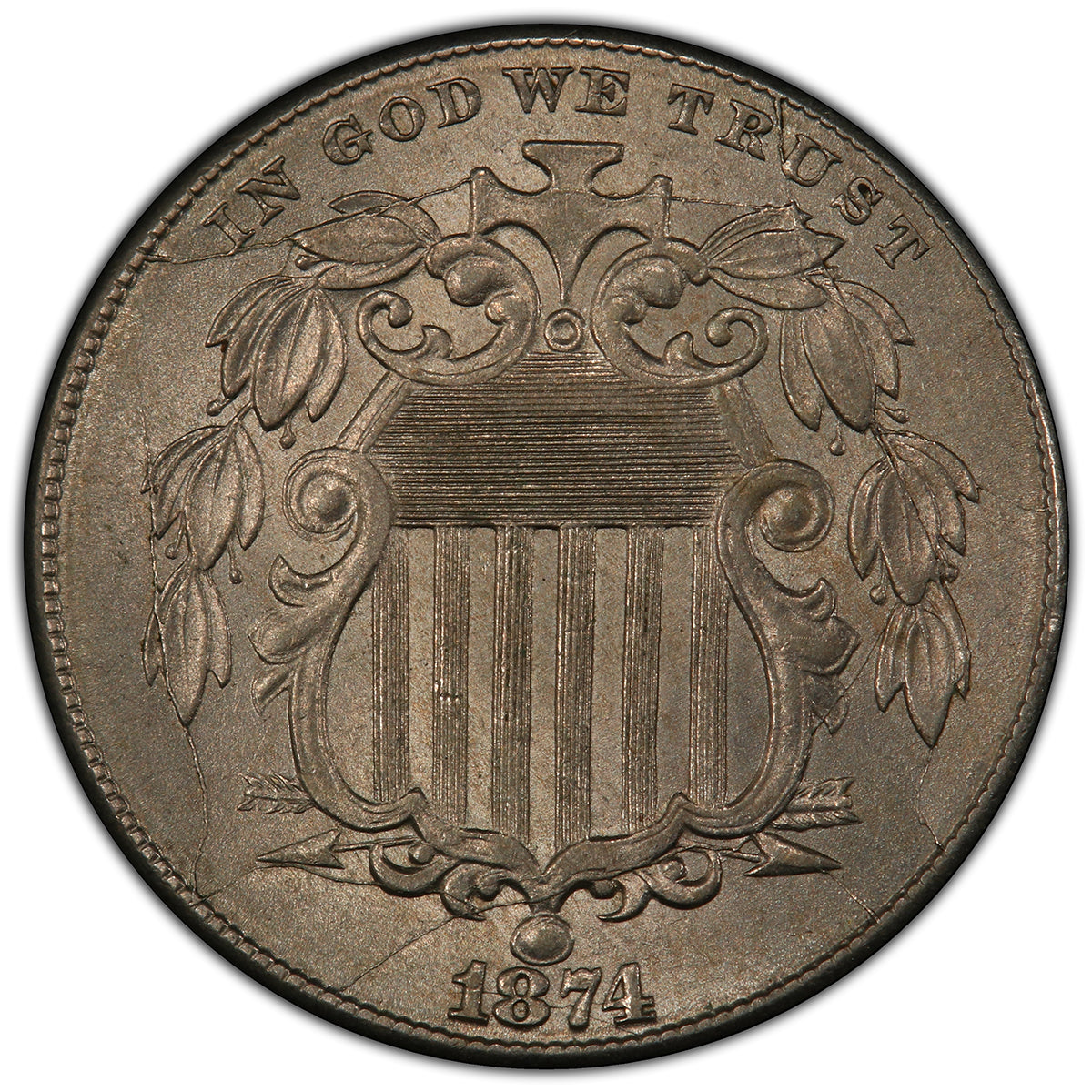 1874 Shield Nickel PCGS MS64 CAC
