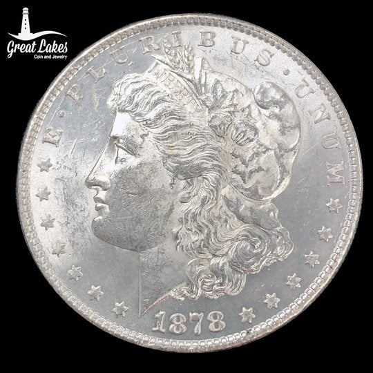 1878 8 Tailfeather Morgan Silver Dollar (AU / BU)