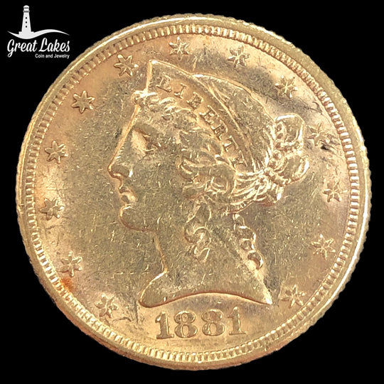1881 $5 Liberty Gold Half Eagle (AU) (Cleaned)