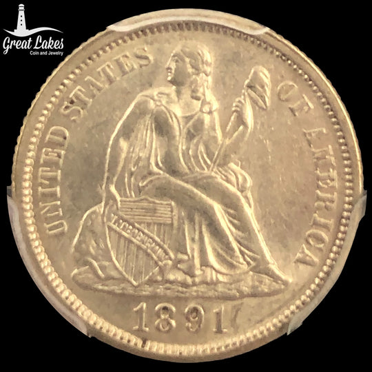 1891 Seated Liberty Dime PCGS AU58