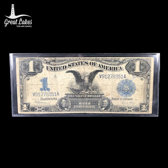 1899 $1 Silver Certificate “Black Eagle” (F) (Edge Tear & Some Pinholes)