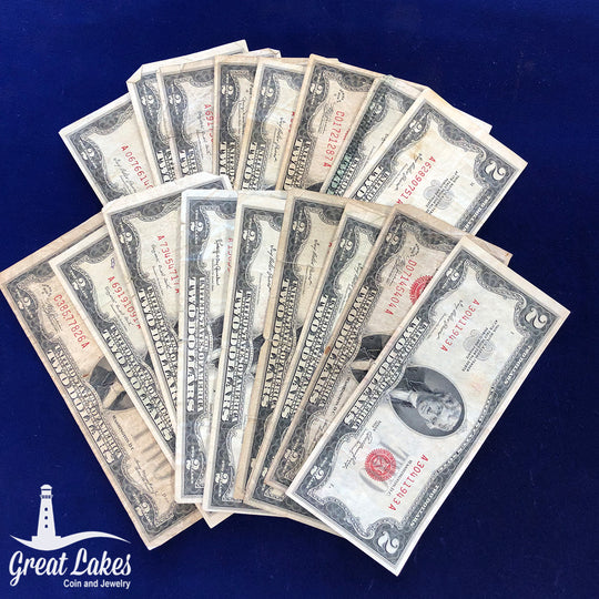 Lot of 18 Low Premium $2 Legal Tender Notes