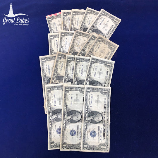 Lot of 18 Low Premium $1 Silver Certificates
