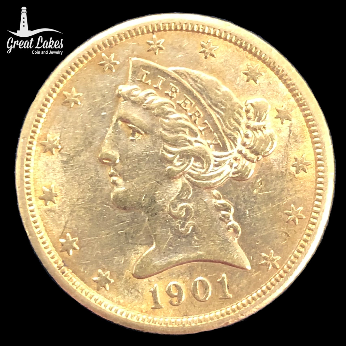 1901-S $5 Liberty Gold Half Eagle (AU) (Cleaned)