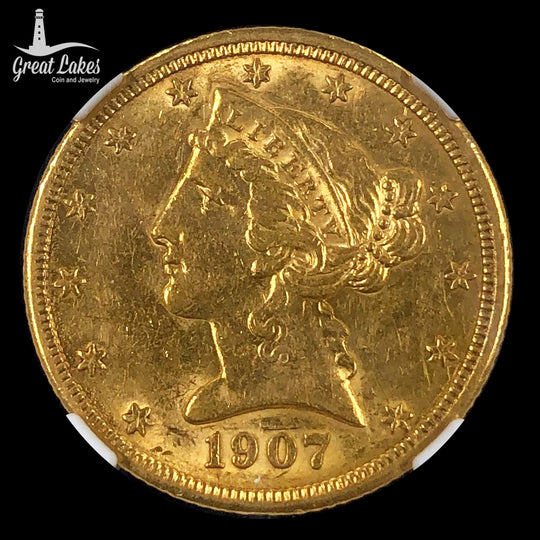 1907 $5 Liberty Gold Half Eagle NGC AU55