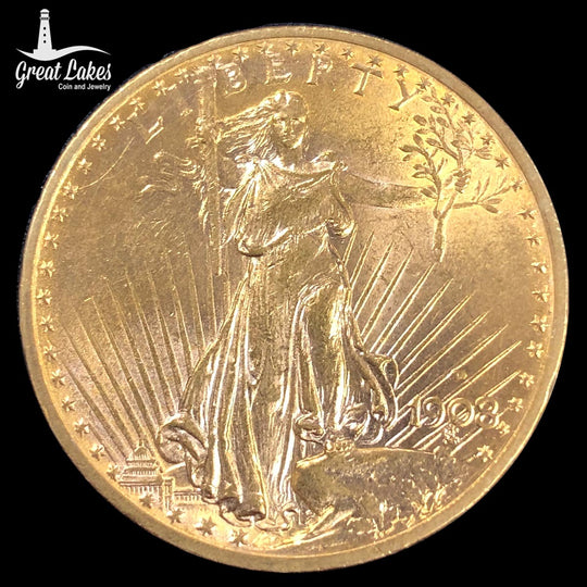 1908-D $20 Saint Gaudens Gold Double Eagle with Motto (AU)