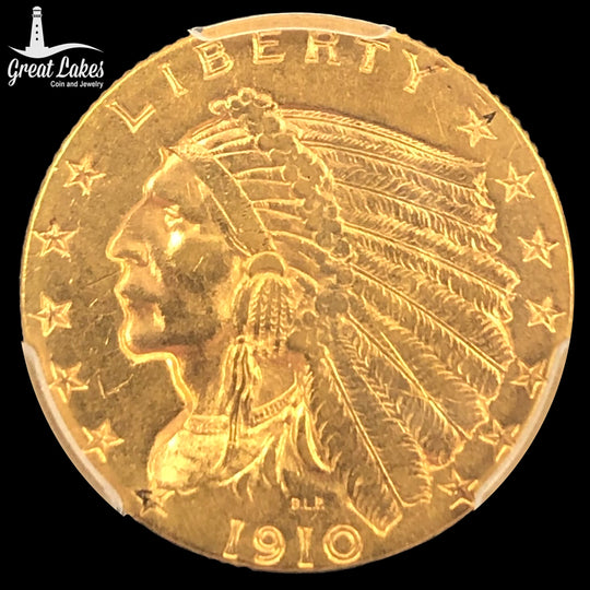 1910 $2.5 Indian Gold Quarter Eagle PCGS AU58