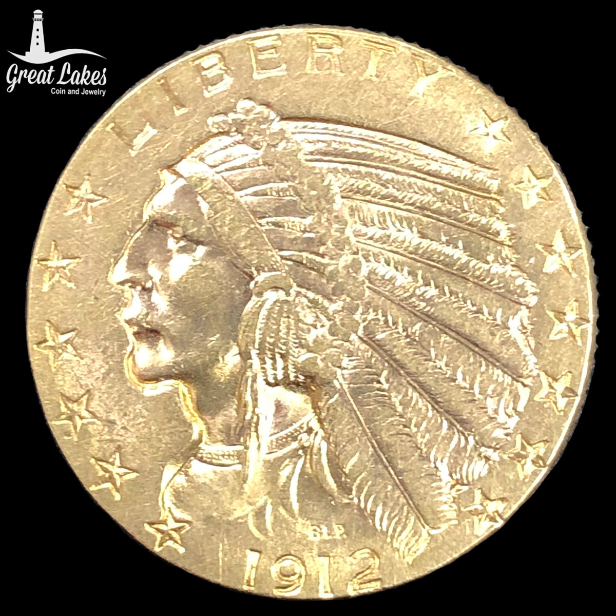 1912 $5 Indian Gold Half Eagle (AU) (Lightly Cleaned)
