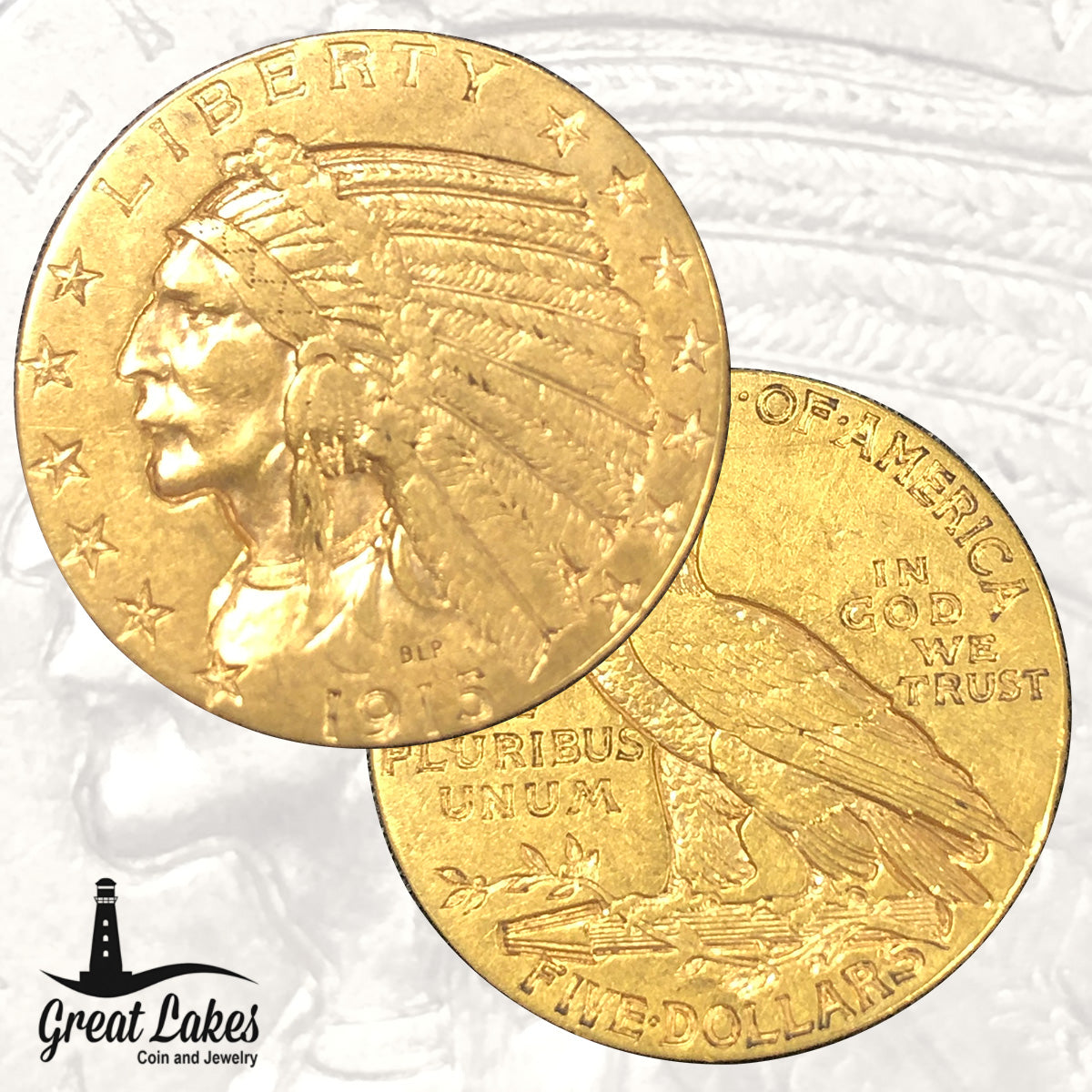 1915 $5 Indian Gold Half Eagle (VF)