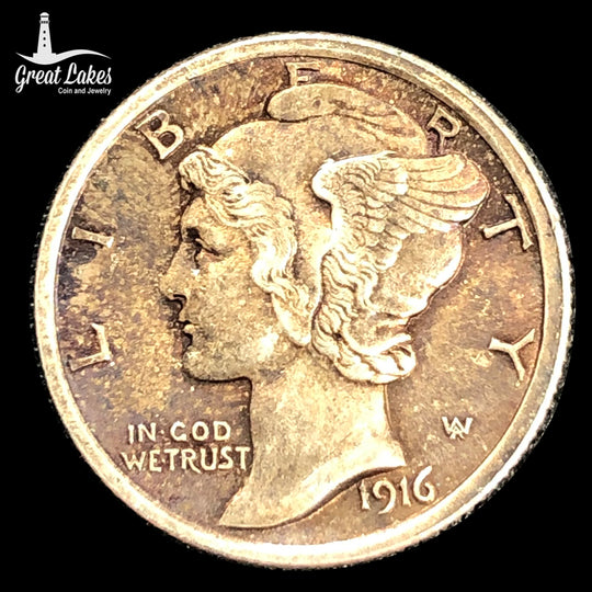 1916 Mercury Head Dime (AU) (Toned)
