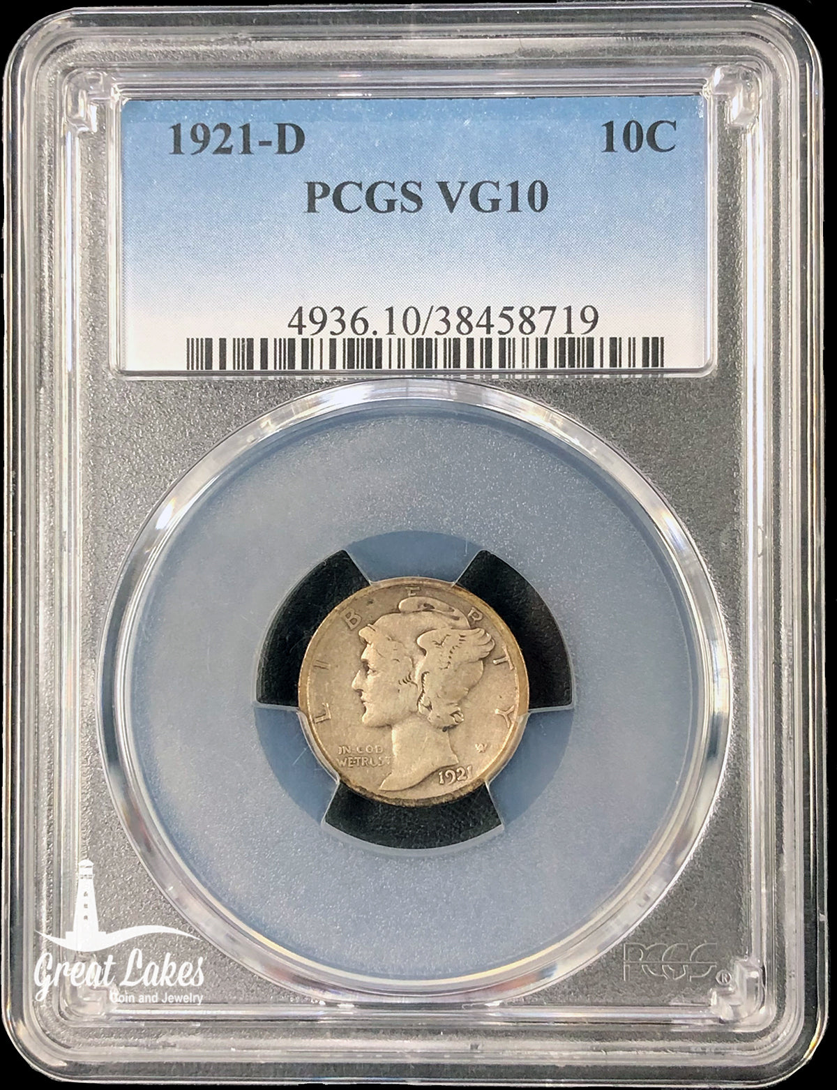 1921-D Mercury Dime PCGS VG10