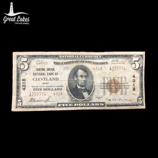 1929 $5 National Bank Note “Central United National” Charter # 4318 (VF)