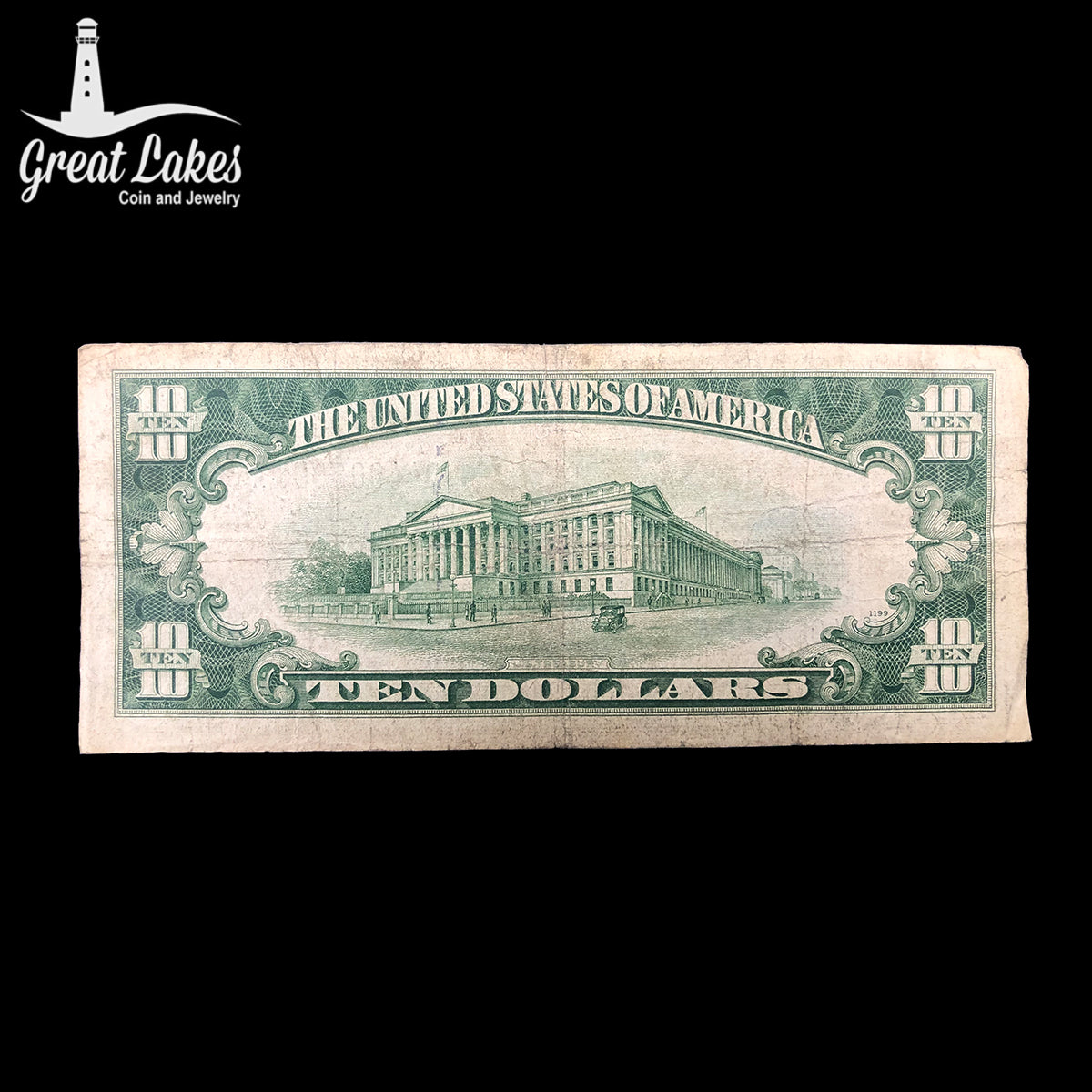 1934-D $10 Silver Certificate (F) (Corner tip missing)