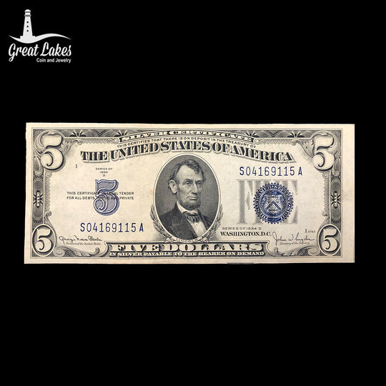 1934-D $5 Silver Certificate (AU)
