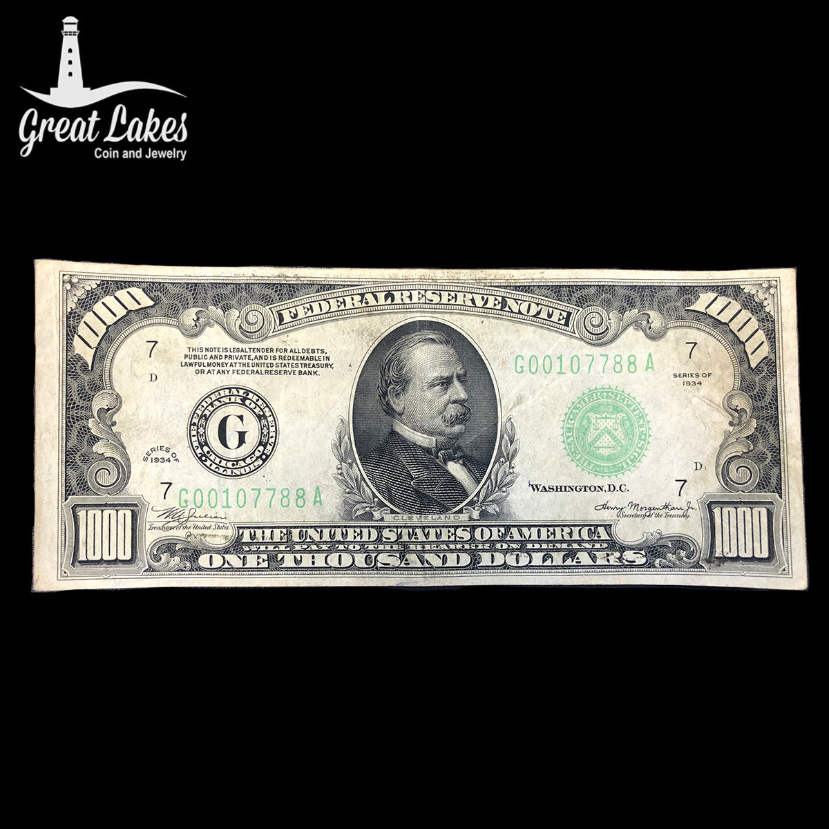 1934 $1000 Federal Reserve Note (VF/XF) (Ink Reverse)