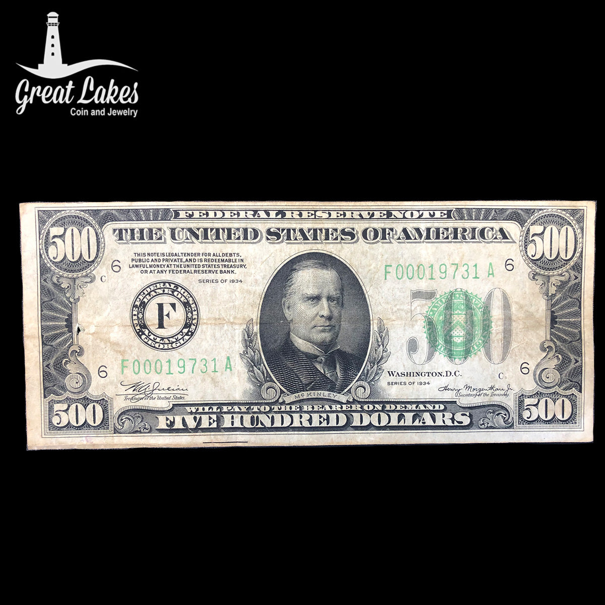 1934 $500 Federal Reserve Note (VF) (Pinhole)