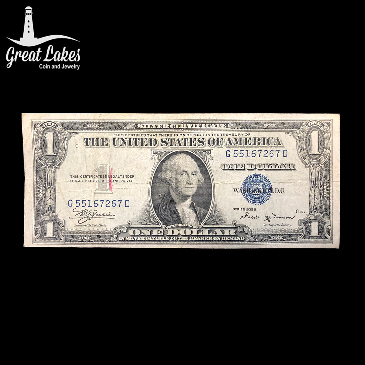 1935-B $1 Silver Certificate F / VF (Pink Mark)