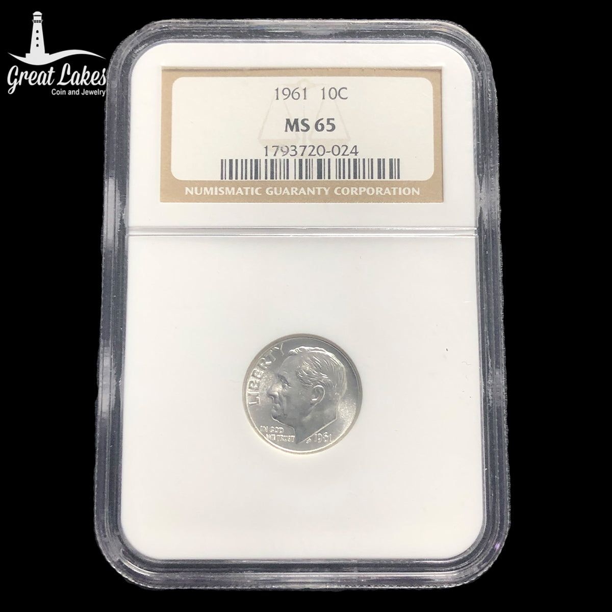 1961 Roosevelt Dime NGC MS65