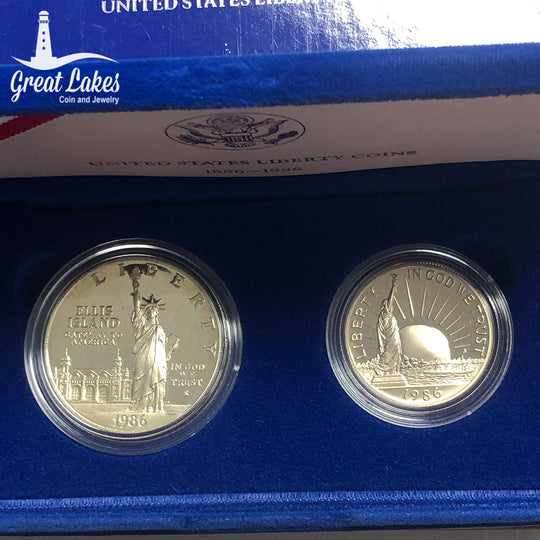1986 Two Piece Statue of Liberty (Ellis Island) Proof Set (with Box & CoA)