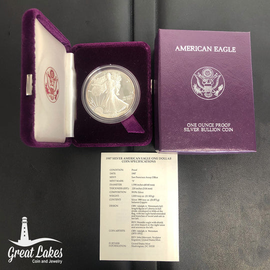 1987-S Proof American Silver Eagle (With Box & CoA)