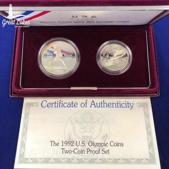 1992 Two Coin Olympic Proof Set (With Box & CoA)