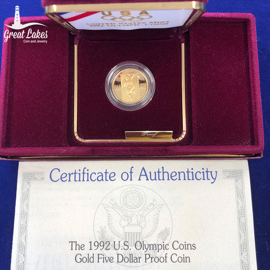 1992 $5 Gold Olympic Proof (With Box & CoA)