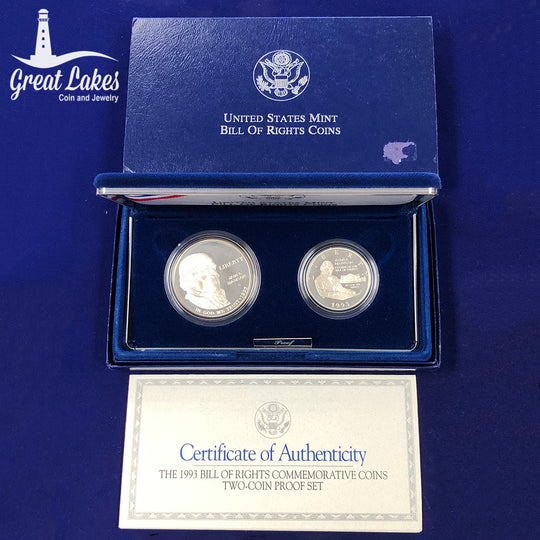 1993 Two Coin Bill of Rights Proof Set (With Box & CoA)