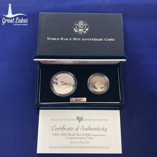 1993 Two Coin WWII Proof Set (With Box & CoA)