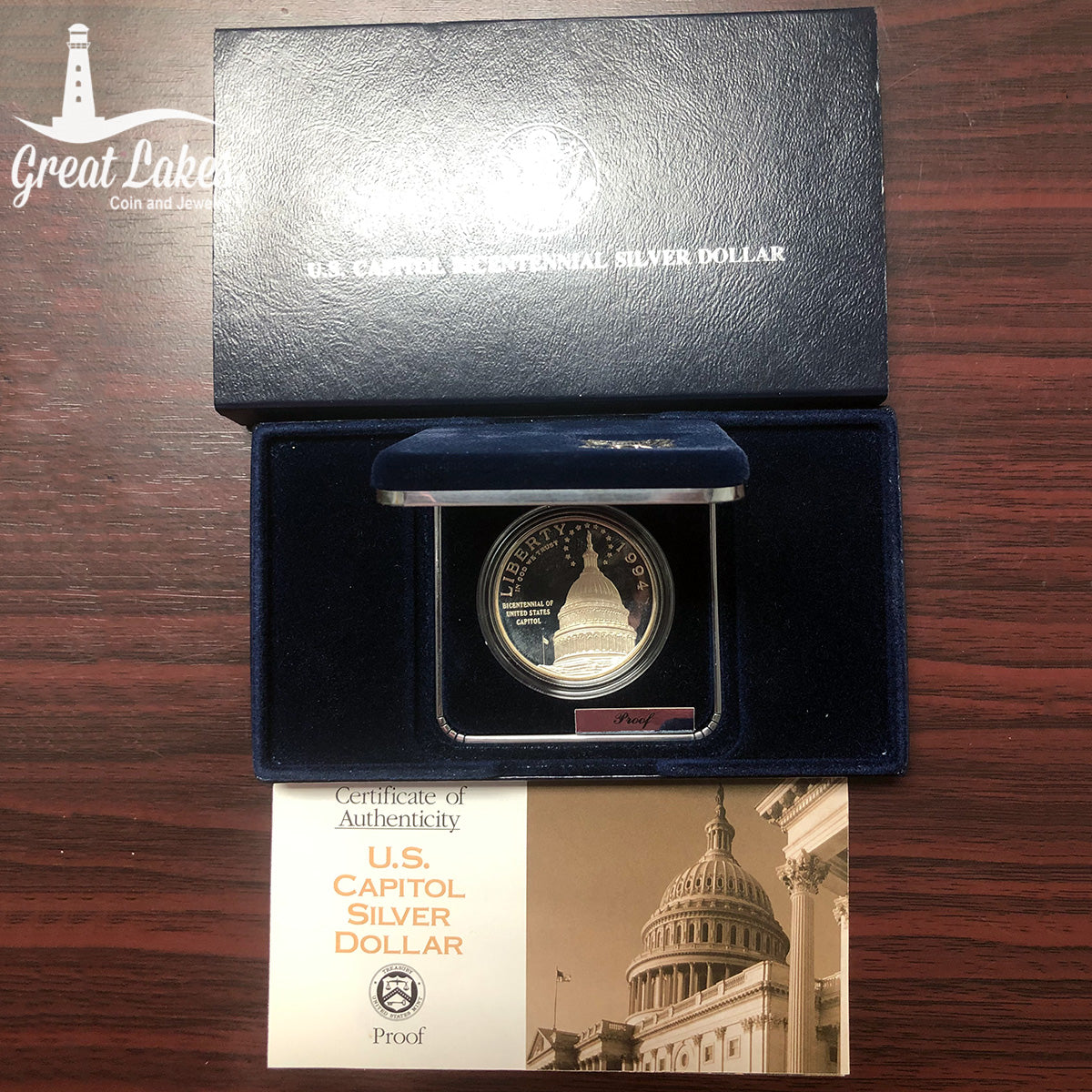 1994-S $1 Capitol Bicentennial Proof Silver Dollar (with Box &amp; CoA)