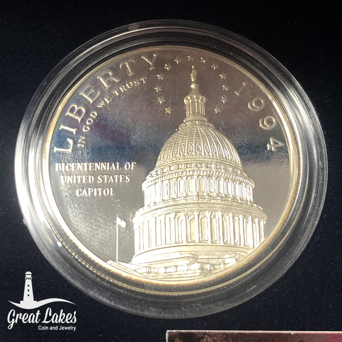 1994-S $1 Capitol Bicentennial Proof Silver Dollar (with Box &amp; CoA)