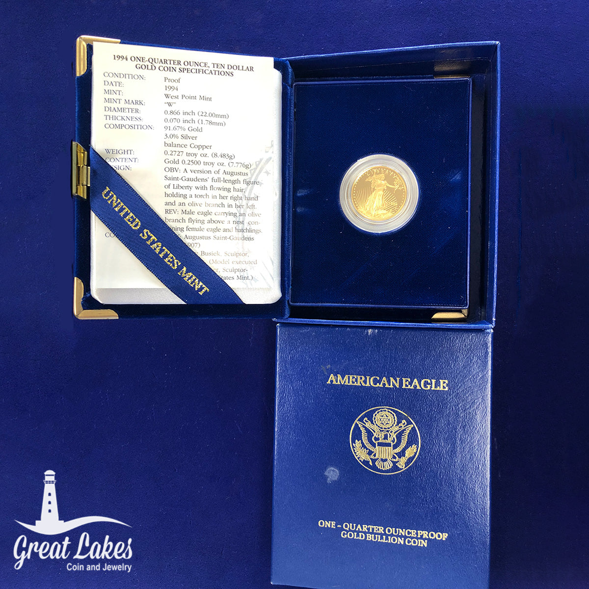 1994-W 1/4 Oz Proof American Gold Eagle (With Box &amp; CoA)