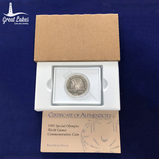 1995-P Special Olympics $1 Silver Commemorative Proof (With Box & CoA)