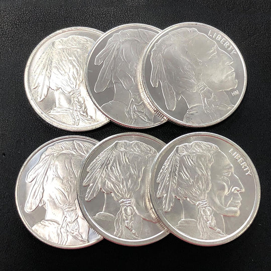 Lot of 6 1 oz Silver Buffalo Rounds (Secondary Market)