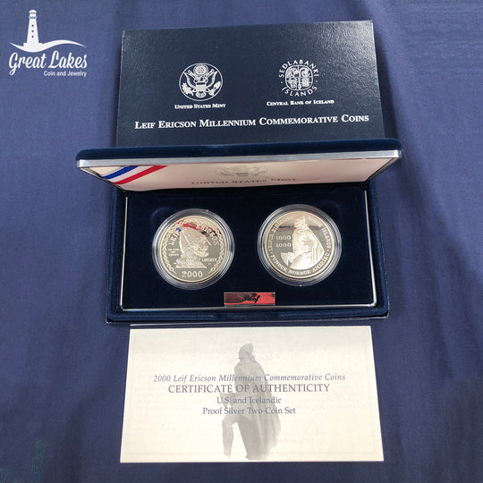 2000-P Two Coin Leif Ericson Proof Set (With Box & COA)