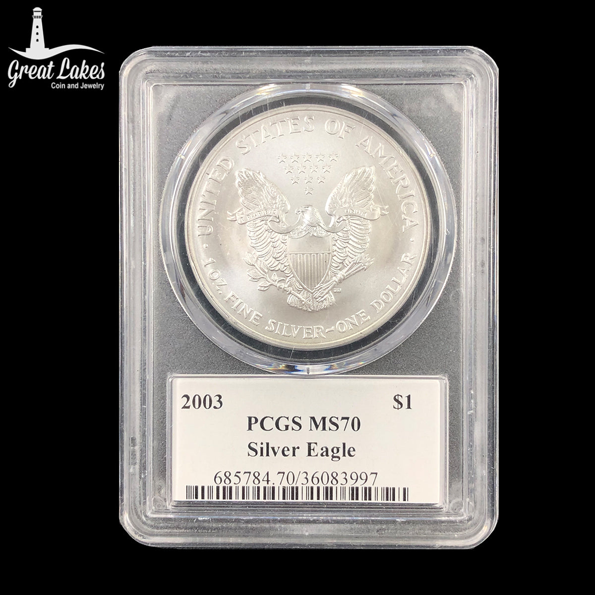 2003 1 oz American Silver Eagle First Edition PCGS MS70