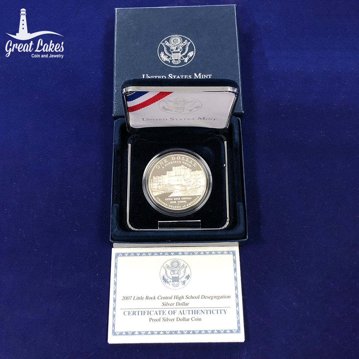 2007-P Little Rock Central High School Desegregation Proof $1 Silver Commemorative (With Box & CoA)