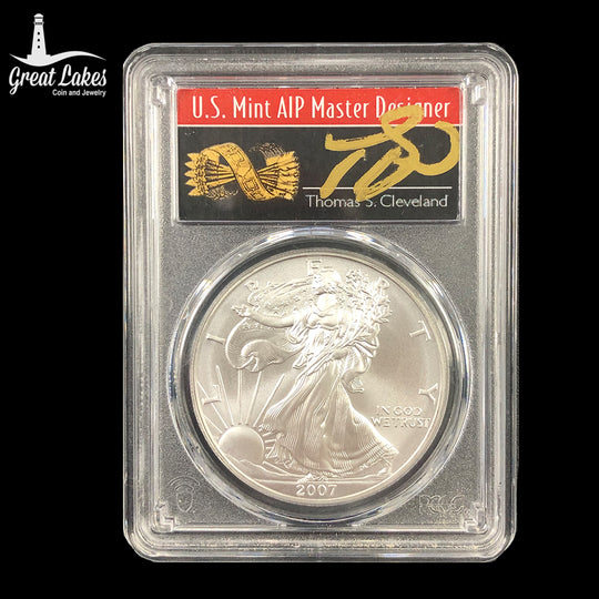 2007 1 oz American Silver Eagle PCGS MS70 Signed Thomas Cleveland